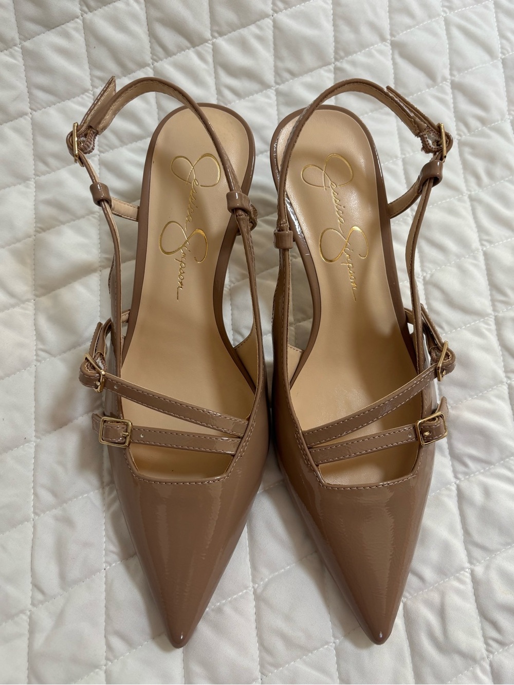 Jessica Simpson Nude Patent Pointed Slingback Heels - Picture 2 of 7